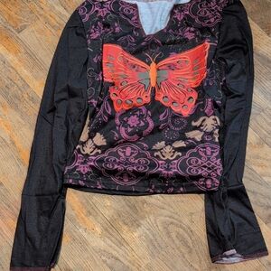 Black and Red Butterfly Print Women's Top